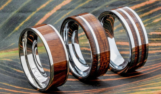 Hawaiian Koa Wood Wedding Bands by PCH Rings.com