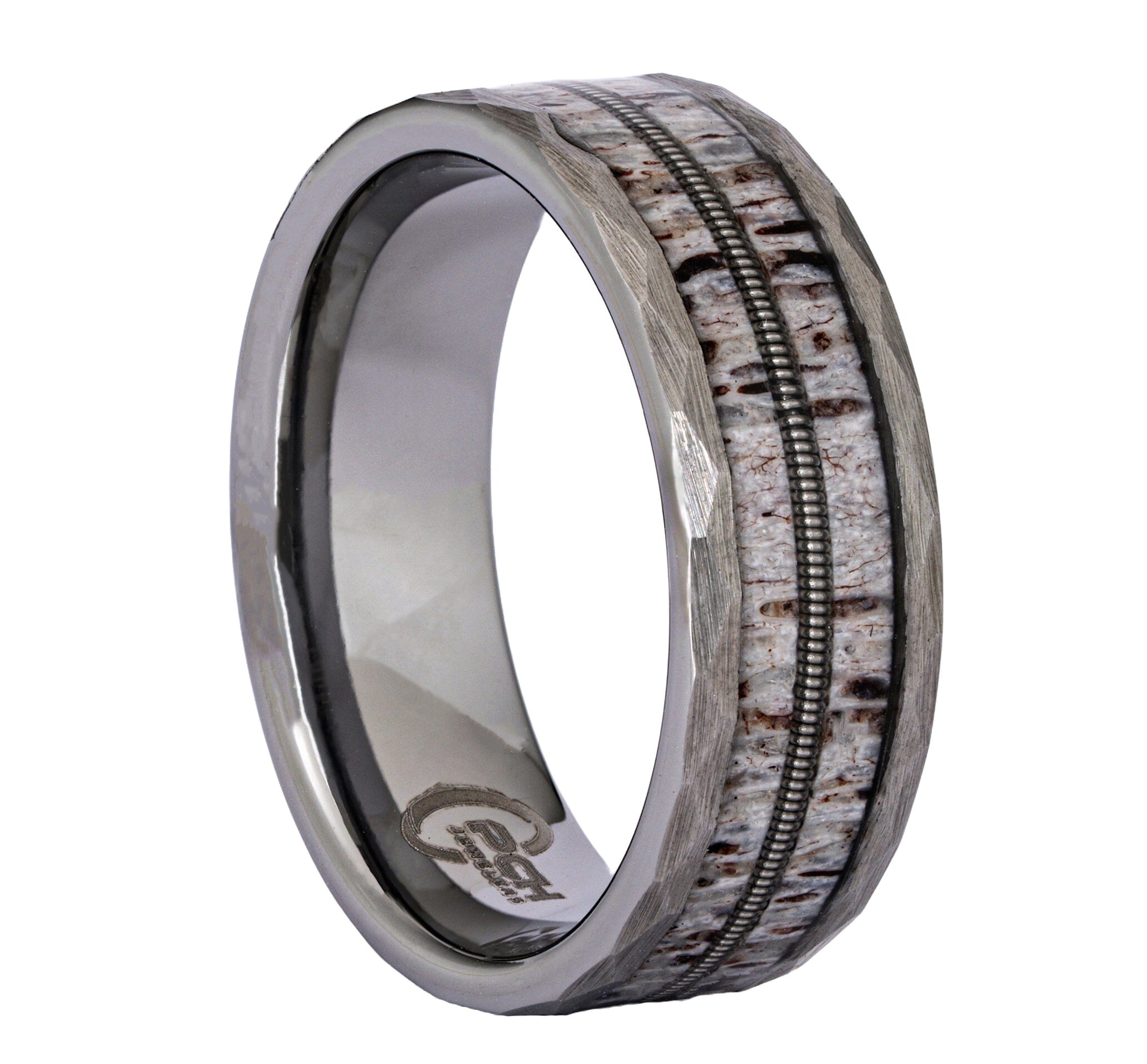 Tungsten Guitar String, Antler Ring, 8mm Comfort Fit Wedding Band