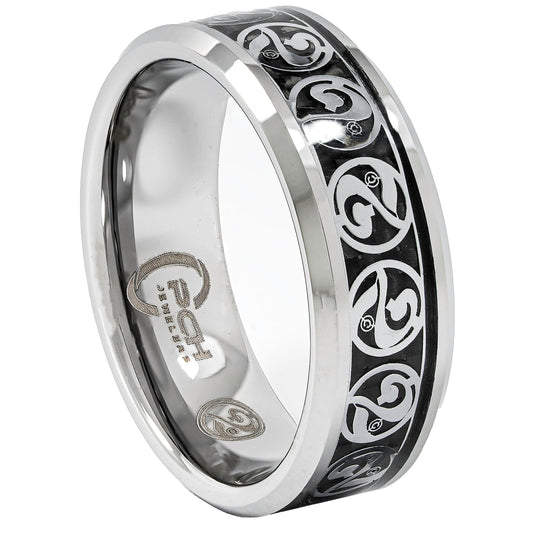 2 Cents Ring by Ryan Decenzo – Chrome Tungsten with Black Carbon Fiber Inlay – 8mm Comfort Fit Band - PCH Jewelers INC.