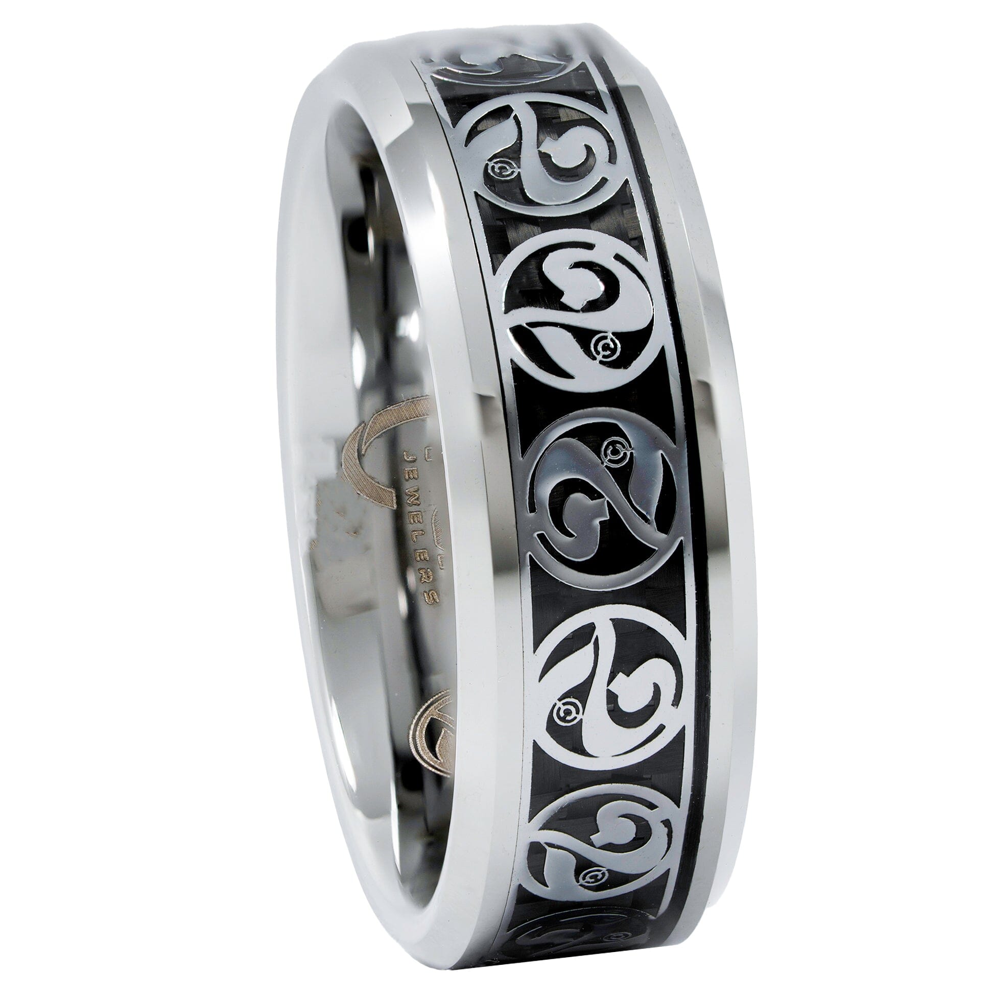 2 Cents Ring by Ryan Decenzo – Chrome Tungsten with Black Carbon Fiber Inlay – 8mm Comfort Fit Band - PCH Jewelers INC.