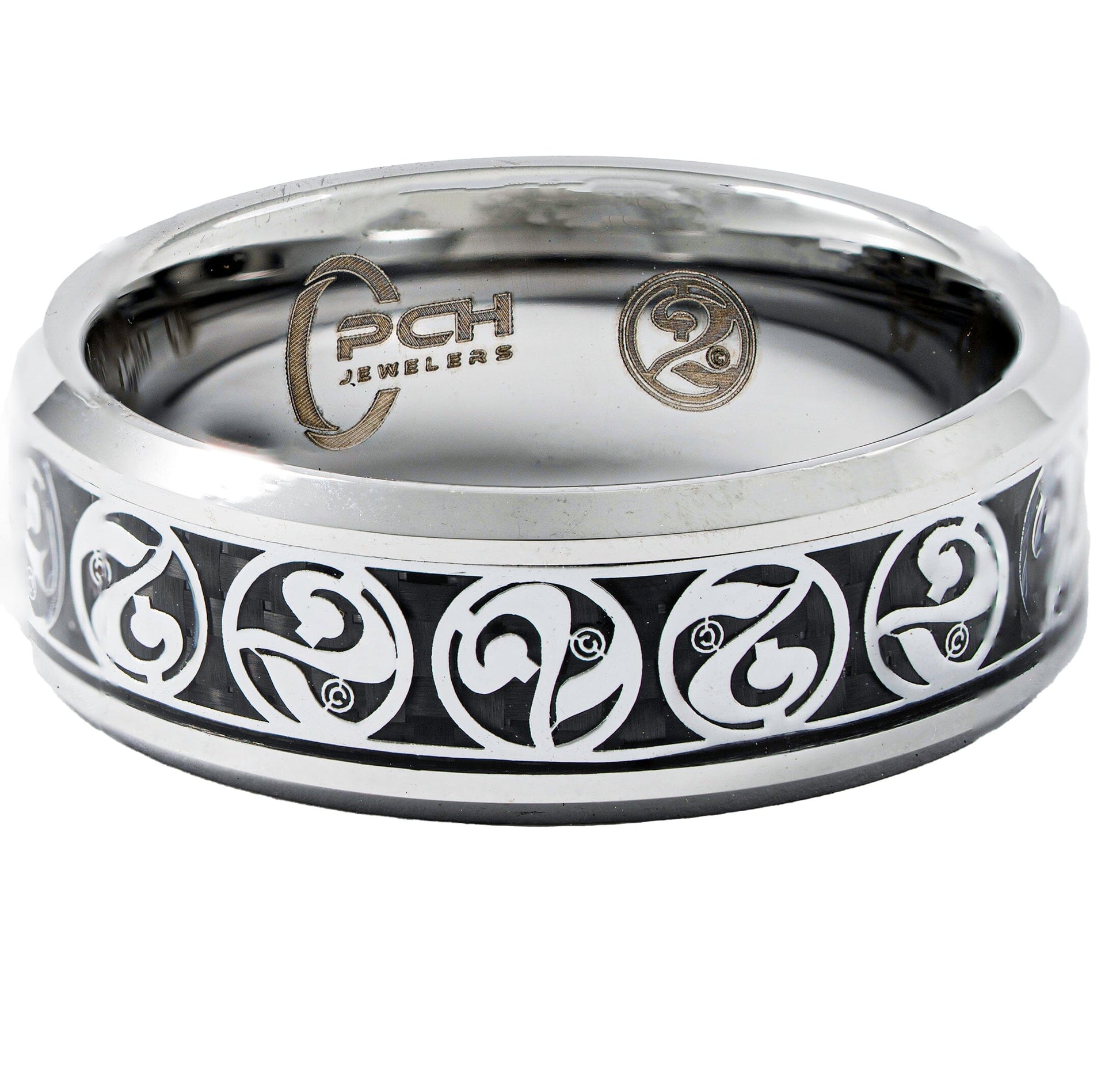 2 Cents Ring by Ryan Decenzo – Chrome Tungsten with Black Carbon Fiber Inlay – 8mm Comfort Fit Band - PCH Jewelers INC.