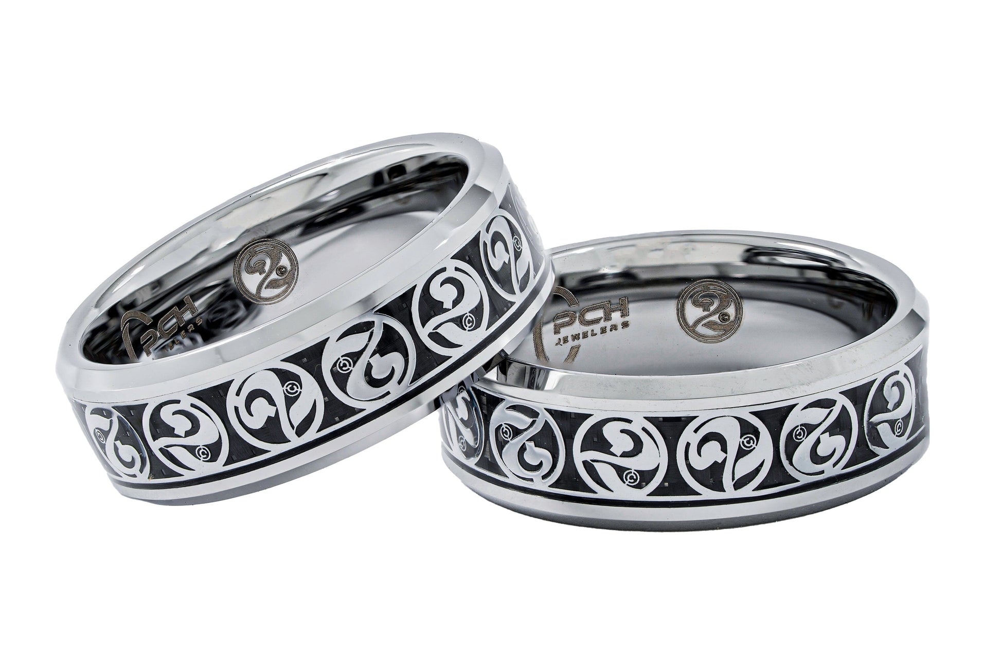 2 Cents Ring by Ryan Decenzo – Chrome Tungsten with Black Carbon Fiber Inlay – 8mm Comfort Fit Band - PCH Jewelers INC.