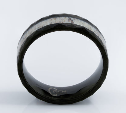 Black Tungsten Antler Ring with Hammered Finish, 8mm Comfort Fit Wedding Band - PCH Jewelers INC.