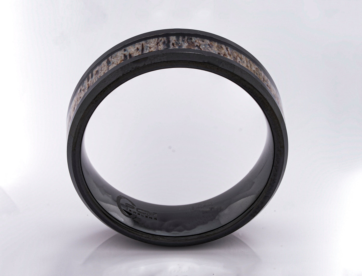 Antler Ring in Black Ceramic, Beveled Edge 8mm Comfort Fit Wedding Band - PCH Jewelers INC.