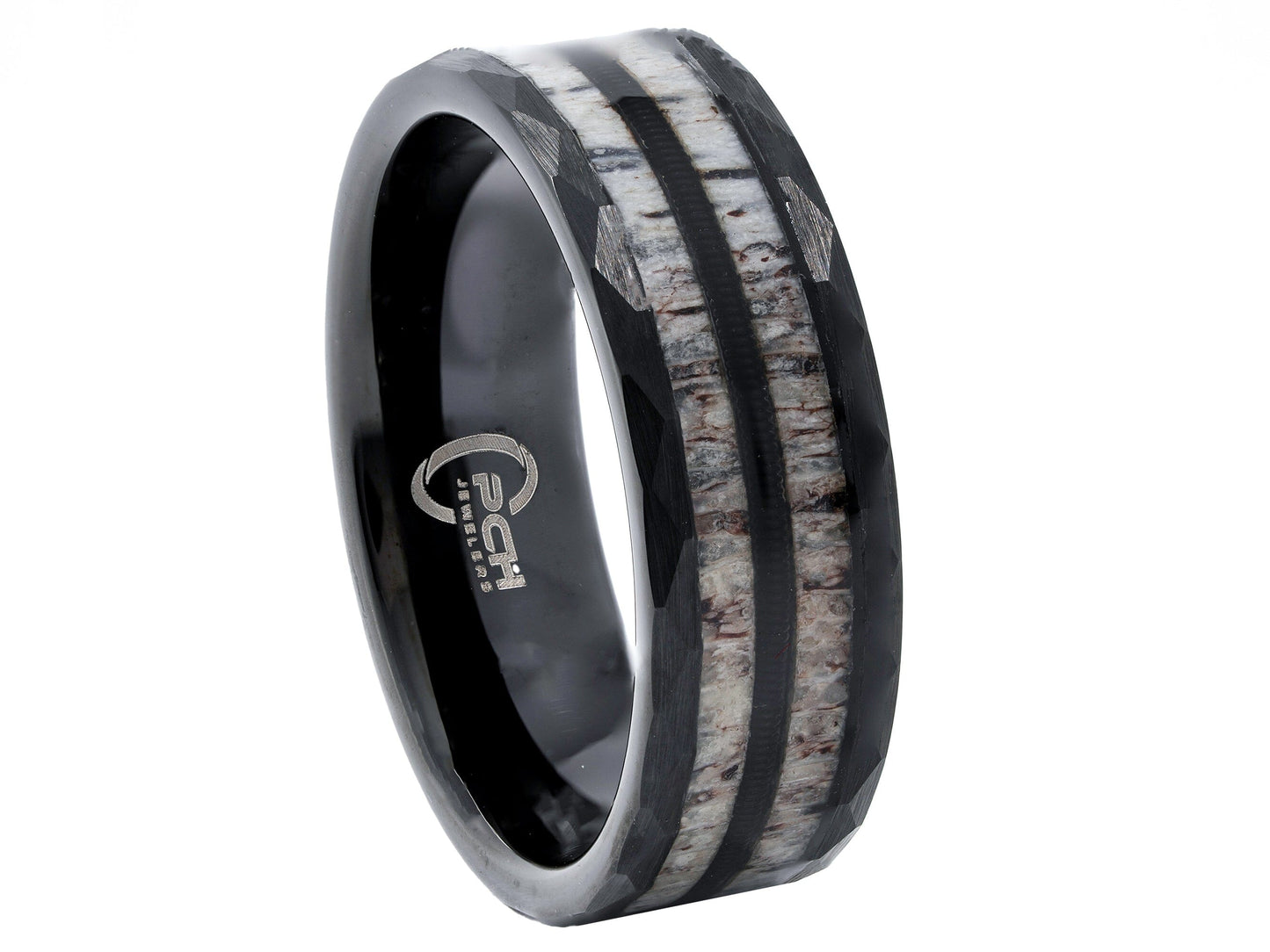 Black Tungsten Guitar String, Antler Ring, 8mm Comfort Fit Wedding Band (Copy)