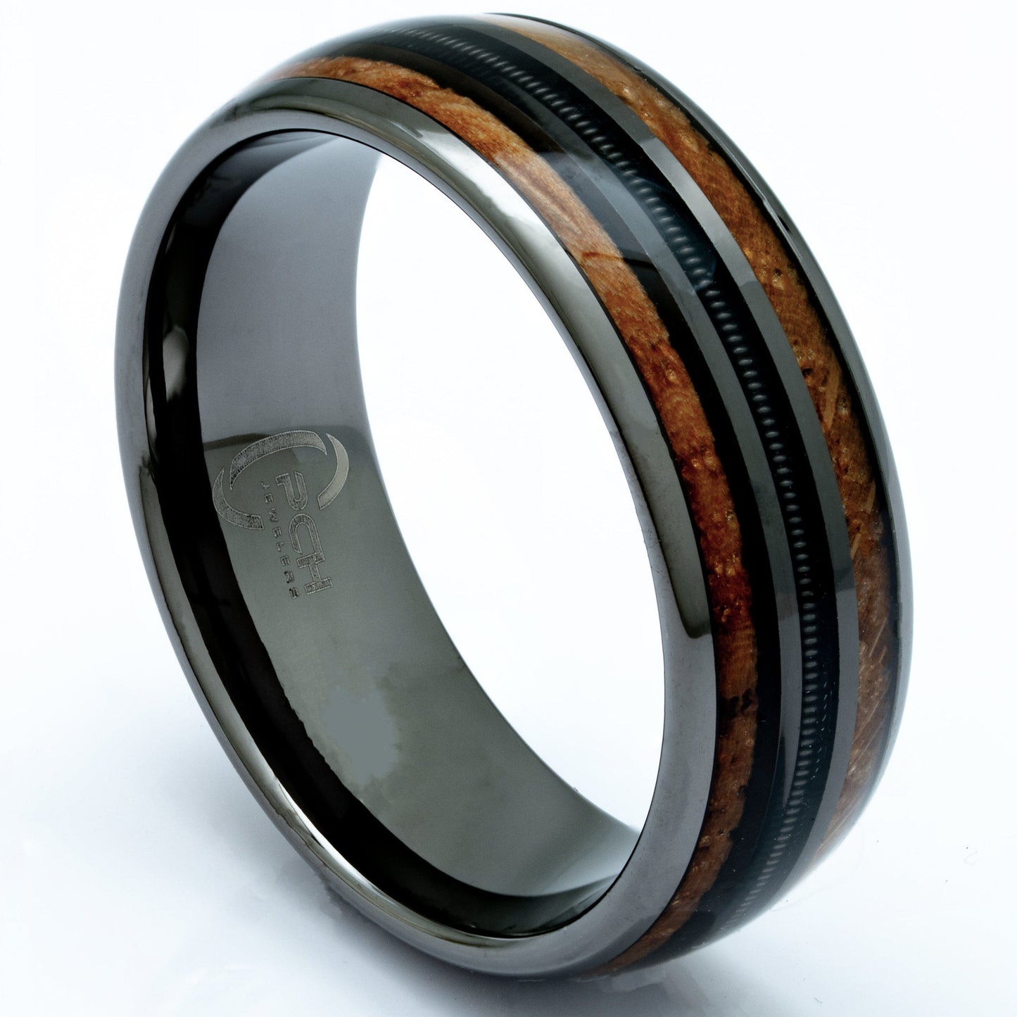 Tungsten, Whiskey Barrel, Guitar String Ring, 8mm Comfort Fit Wedding Band - PCH Jewelers INC.