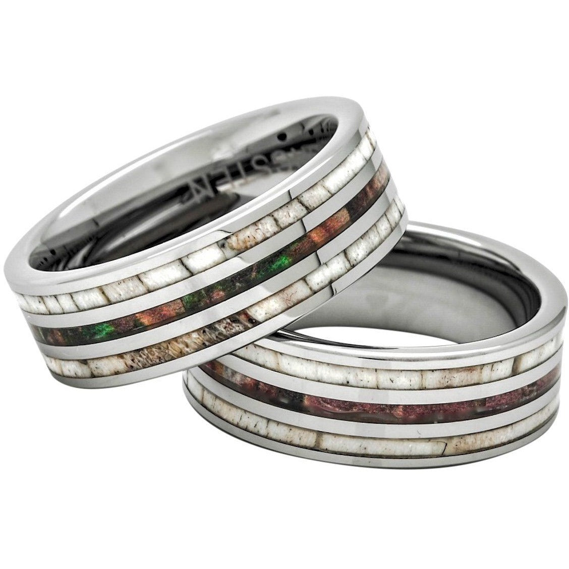 Deer Antler Ring With Camo Inlay, Tungsten Carbide, 8mm Comfort Fit Wedding Band - PCH Rings