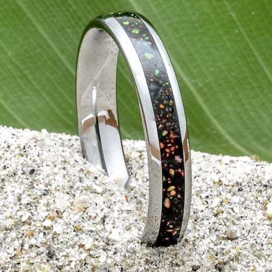Tungsten Ring With Australian Opal Inlay, 4mm Comfort Fit Wedding Band - PCH Rings