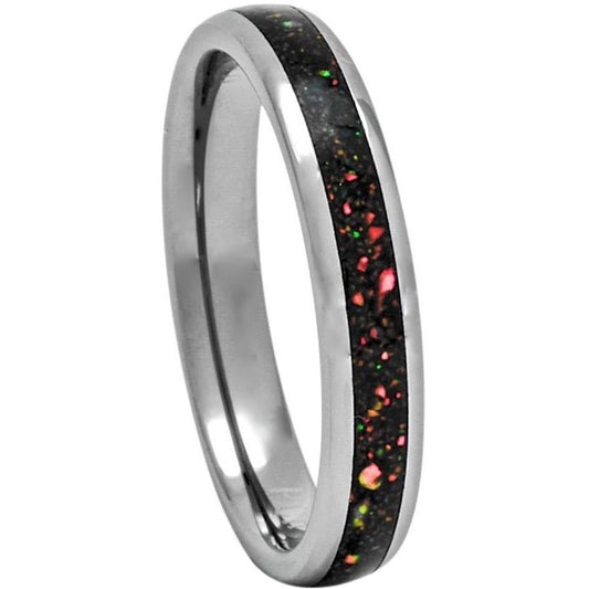 Tungsten Ring With Australian Opal Inlay, 4mm Comfort Fit Wedding Band - PCH Rings