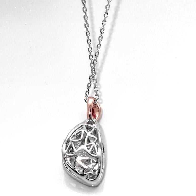 Modern Sterling Silver Necklace with Cubic Zirconia Gemstones and Rose Gold Accents - PCH Rings