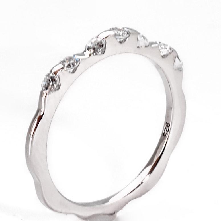 Sterling Silver Stackable Band With Cubic Zirconia, 925 Wedding Band - PCH Rings