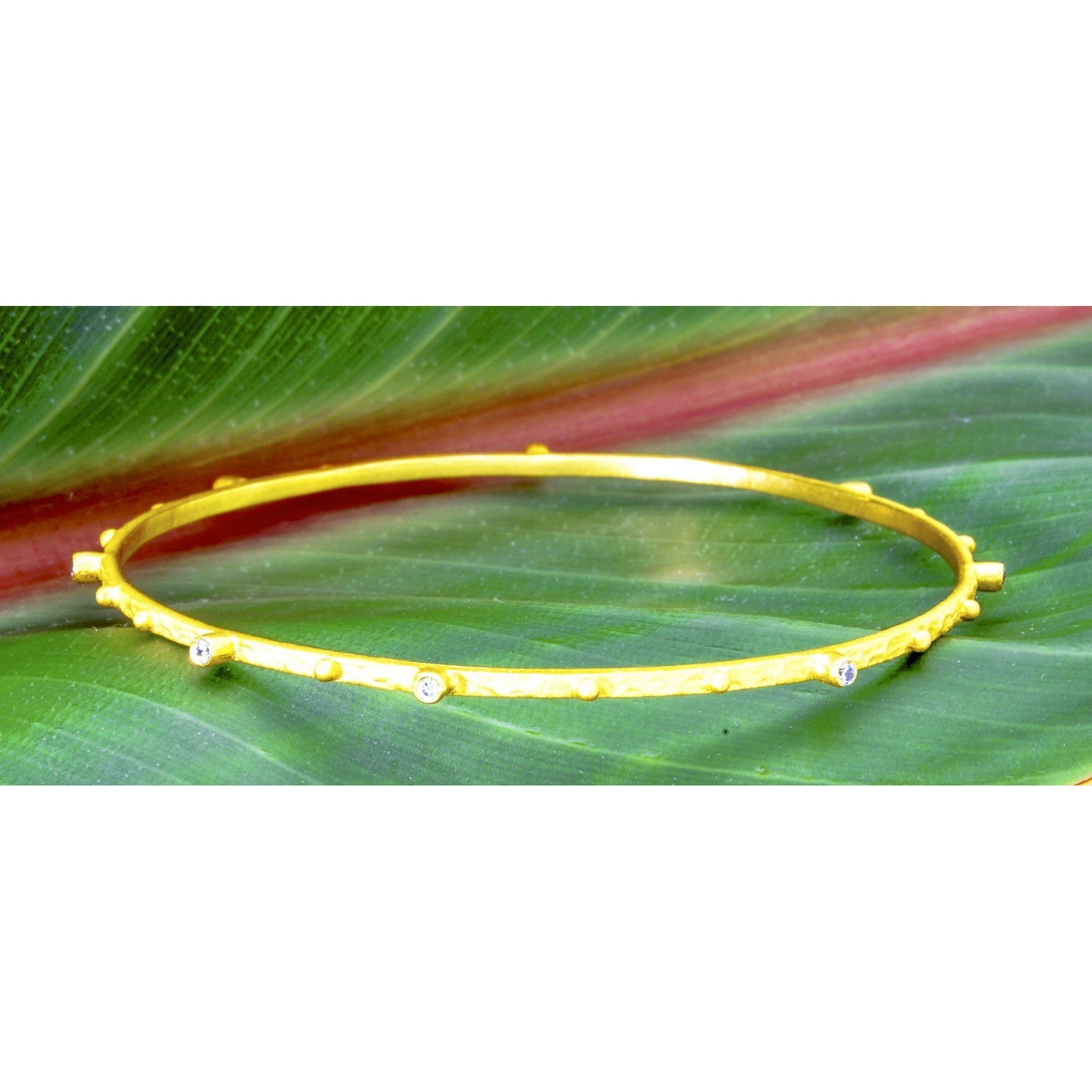 Women's Bangle Bracelet With Bezel Set Cubic Zirconia, 18k Gold Overlay Fashion Jewelry - PCH Rings