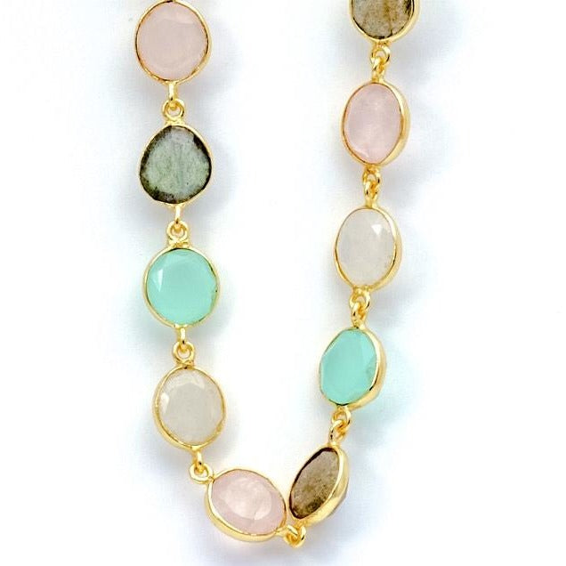 Sterling Silver Gemstone Necklace With Labradorite, Moonstone, Calcite and Rose Quartz - PCH Rings