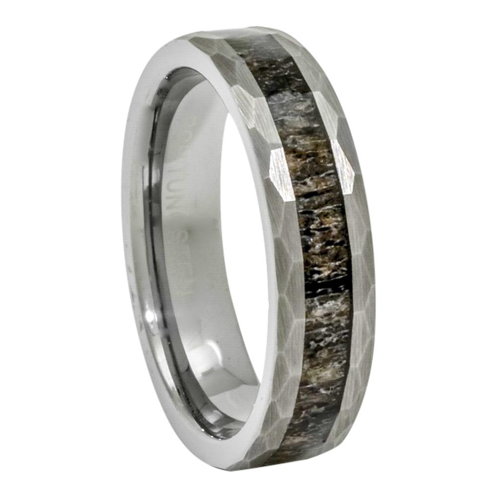 Tungsten Carbide Antler Ring With Hammered Finish, 6mm Comfort Fit Wedding  Band