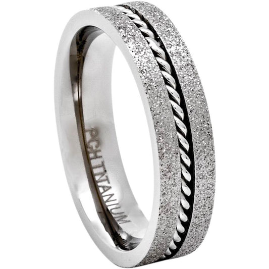 Classic Titanium Rings With Steel Cable Inlay, 6mm Comfort Fit Wedding Band - PCH Rings