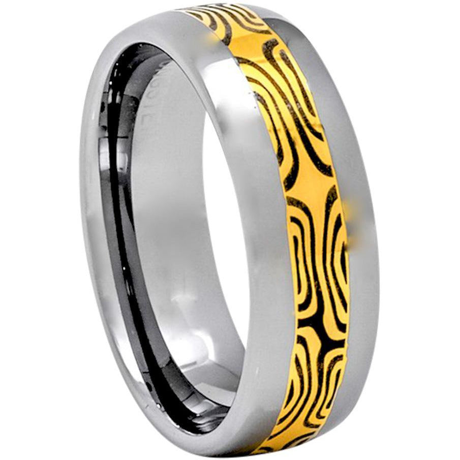 Mokume Pattern Tungsten Ring, 8mm Comfort Fit Wedding Band - PCH Rings