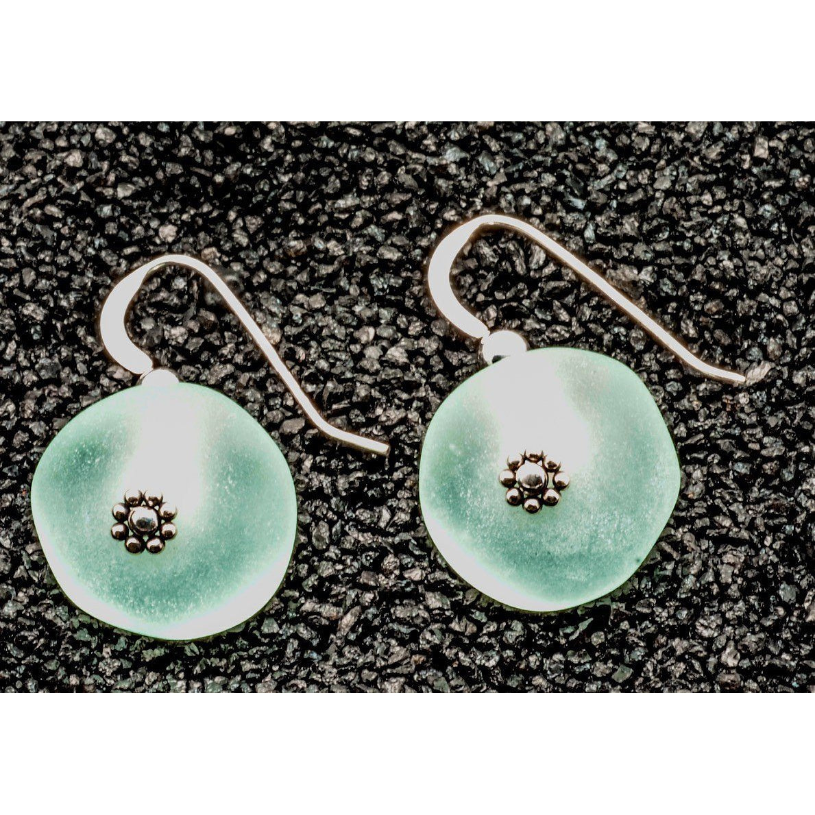 Sterling Silver Green Sea Glass Earrings, 925 Jewelry, Drop design - PCH Rings