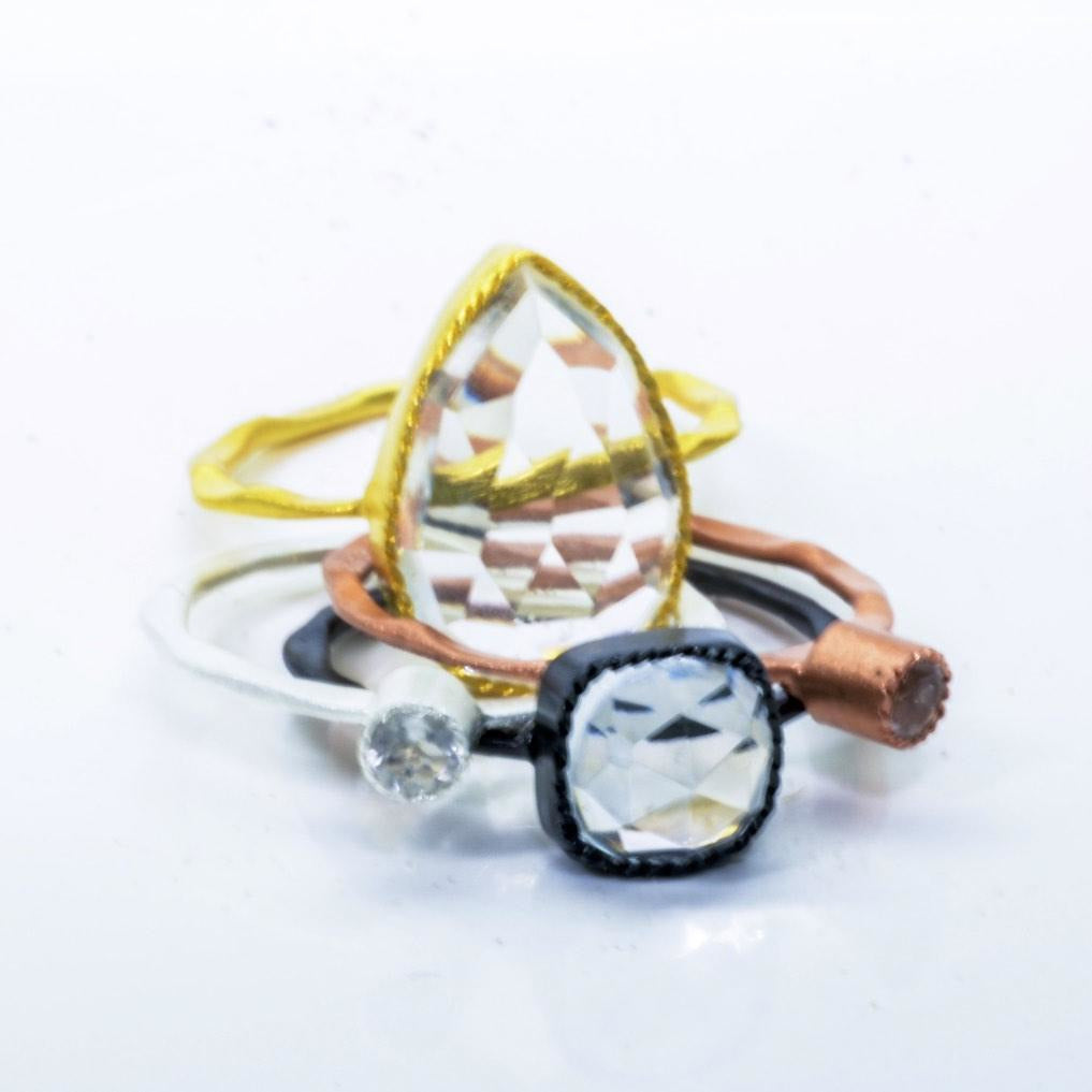 Set of 4 Stacking Rings, Fashion Stackable Bands With Quartz Gemstones - PCH Rings