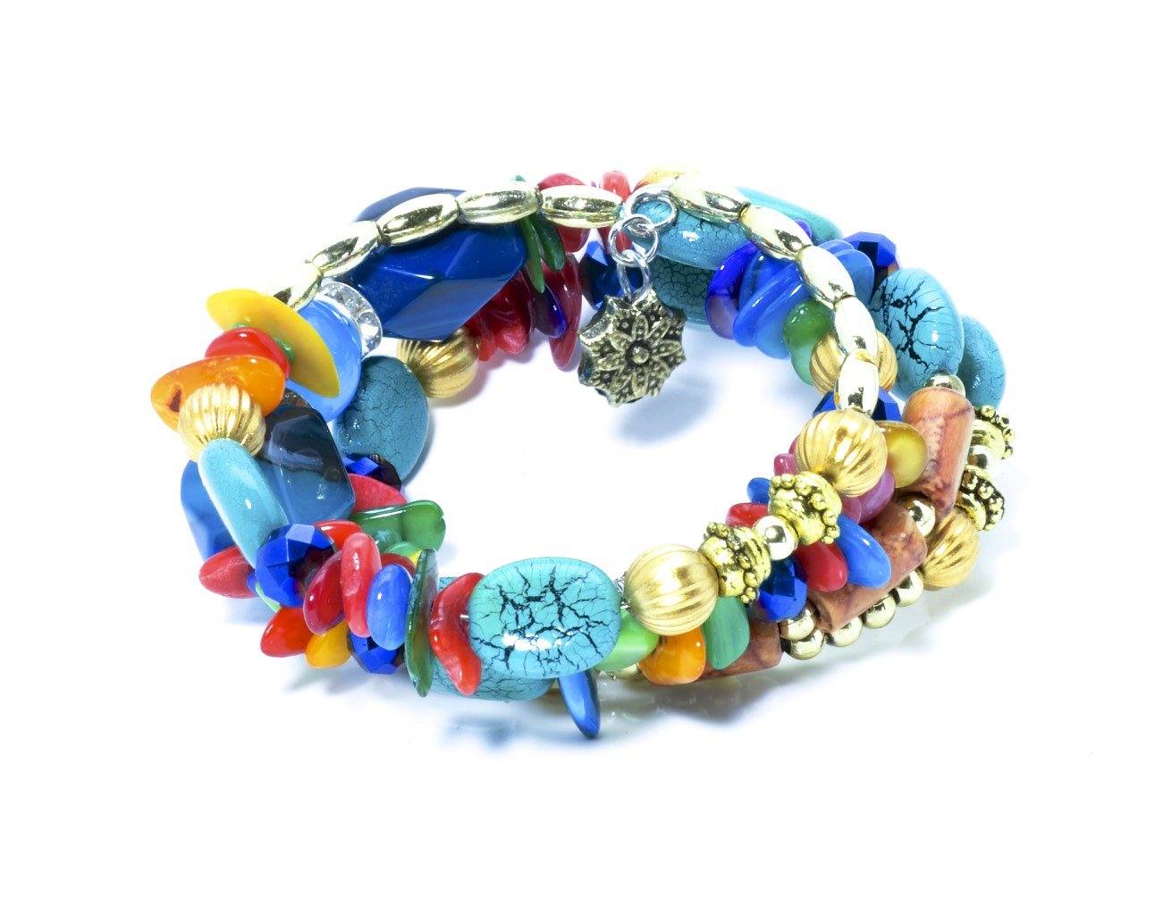 Bohemian Turquoise Wrap Bracelet With Natural Gemstones - PCH Rings