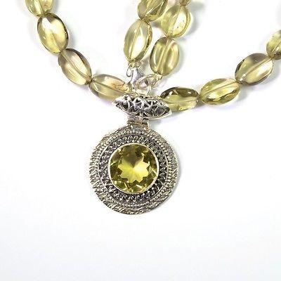 Sterling Silver Citrine Necklace With Beaded Chain, 925 Handmade Fine Jewelry - PCH Rings