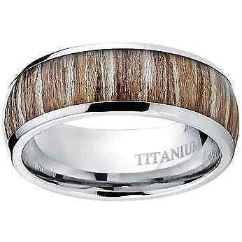 Titanium Wood Ring With Ashen Rose Zebra Wood, 8mm Comfort Fit Wedding Band - PCH Rings