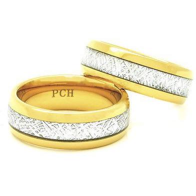 Men's Gold Tungsten Meteorite Ring, 8mm Comfort Fit Wedding Band - PCH Rings