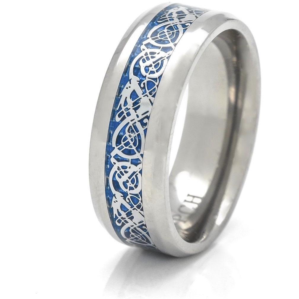 Titanium Blue Dragon Celtic Ring, Irish Wedding Band, 8mm Comfort Fit Wedding Band - PCH Rings