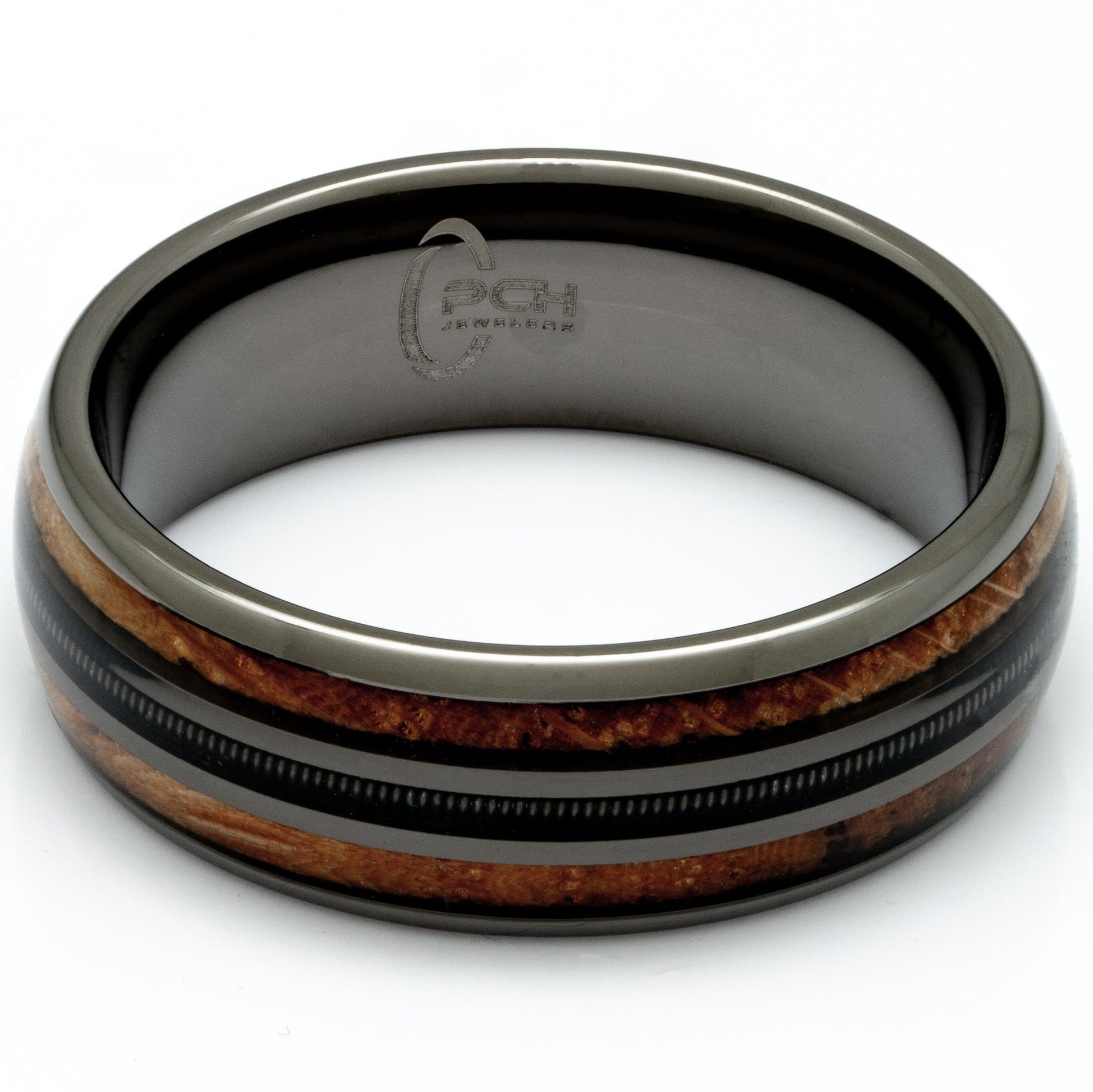 Tungsten, Whiskey Barrel, Guitar String Ring, 8mm Comfort Fit Wedding Band - PCH Jewelers INC.