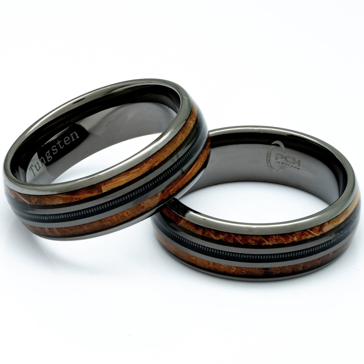 Tungsten, Whiskey Barrel, Guitar String Ring, 8mm Comfort Fit Wedding Band - PCH Jewelers INC.