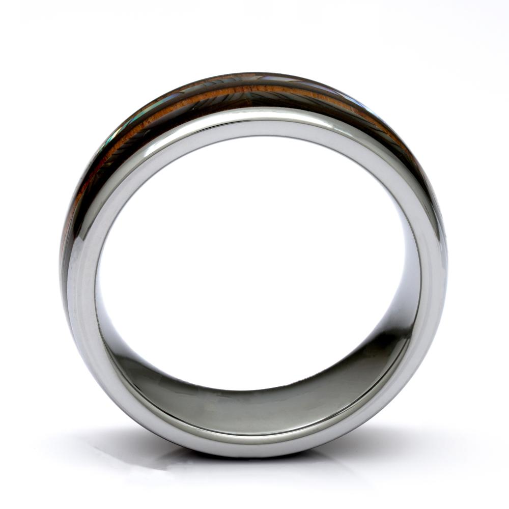 Tungsten Ring With Hawaiian Koa Wood Ring And Abalone Inlay, 8mm Comfort Fit Wedding Band - PCH Rings