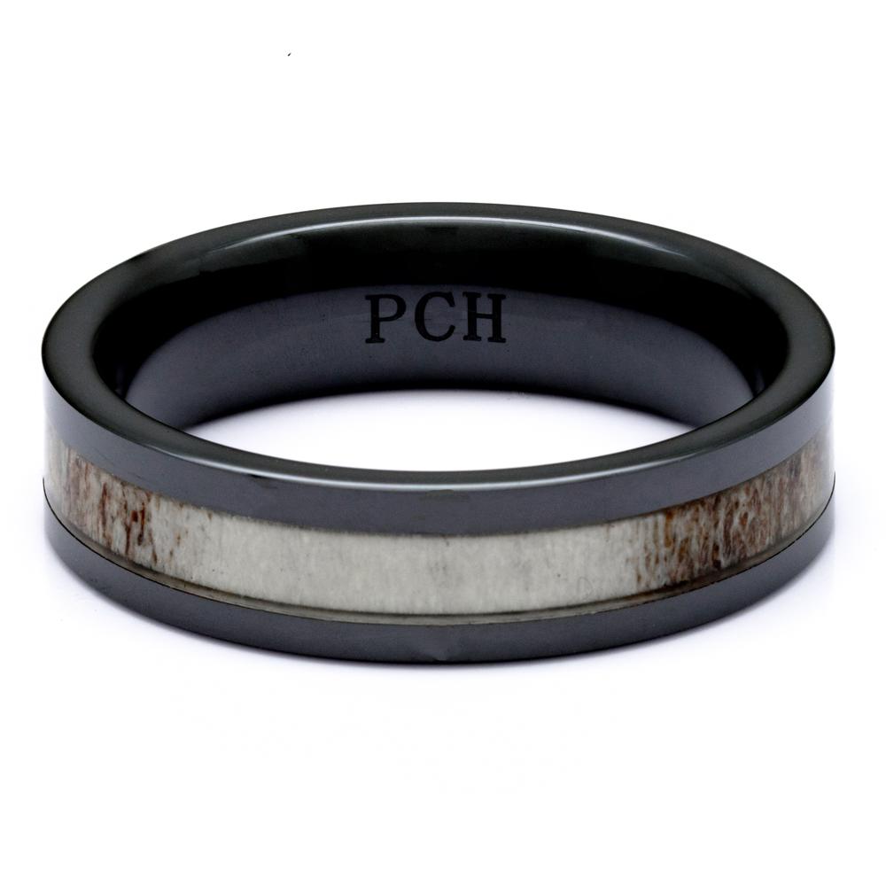 Deer Antler Ring In Black Ceramic, 6mm Comfort Fit Wedding Band - PCH Rings