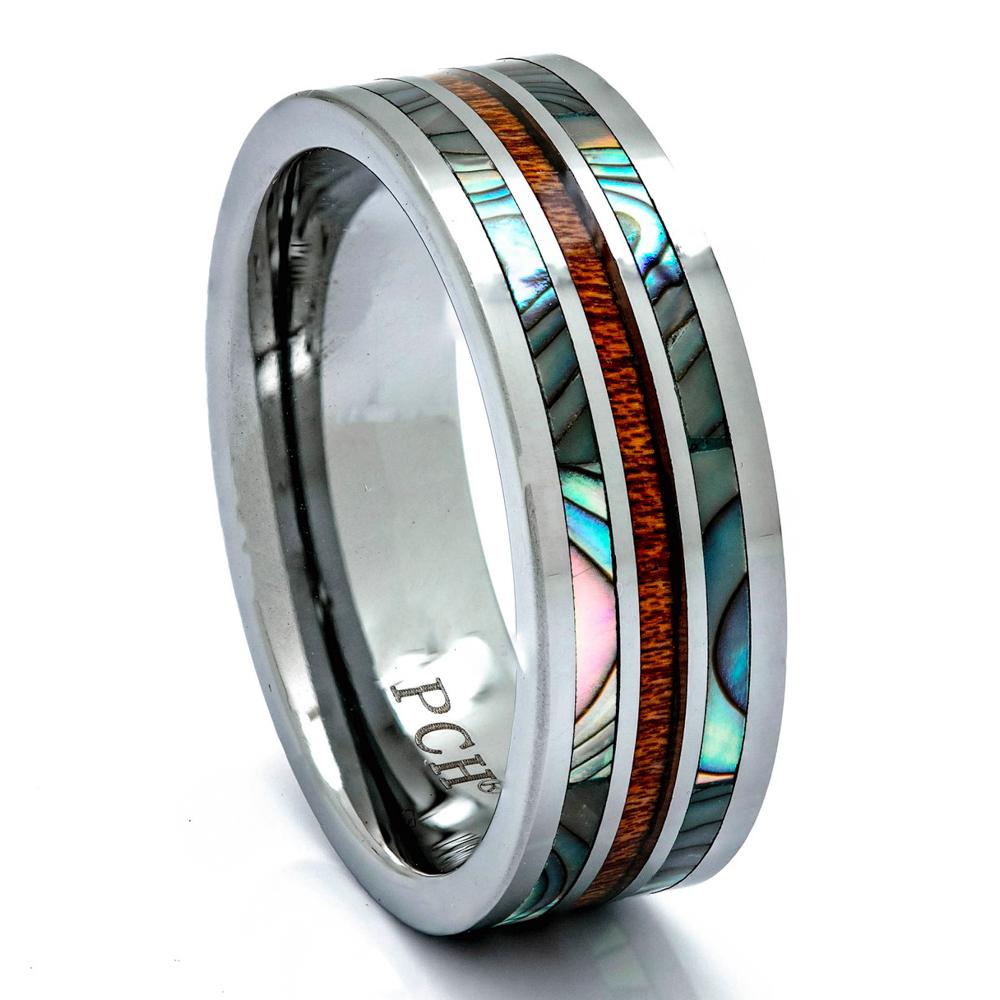 Mode 8mm mannen rosé goud kleur roestvrij stalen ringen Hawaiian Koa Mode 8mm mannen rosé goud kleur roestvrij stalen ringen Hawaiian Koa
