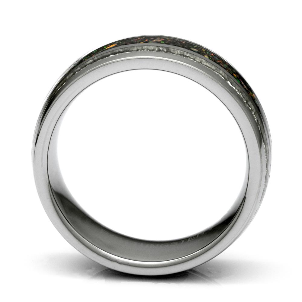 Tungsten Ring With Opal and Meteorite Inlay, 8mm Comfort Fit Wedding Band - PCH Rings