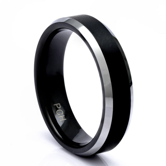Men's Black Tungsten Ring With Satin Finish, 6mm Comfort Fit Wedding Band - PCH Rings