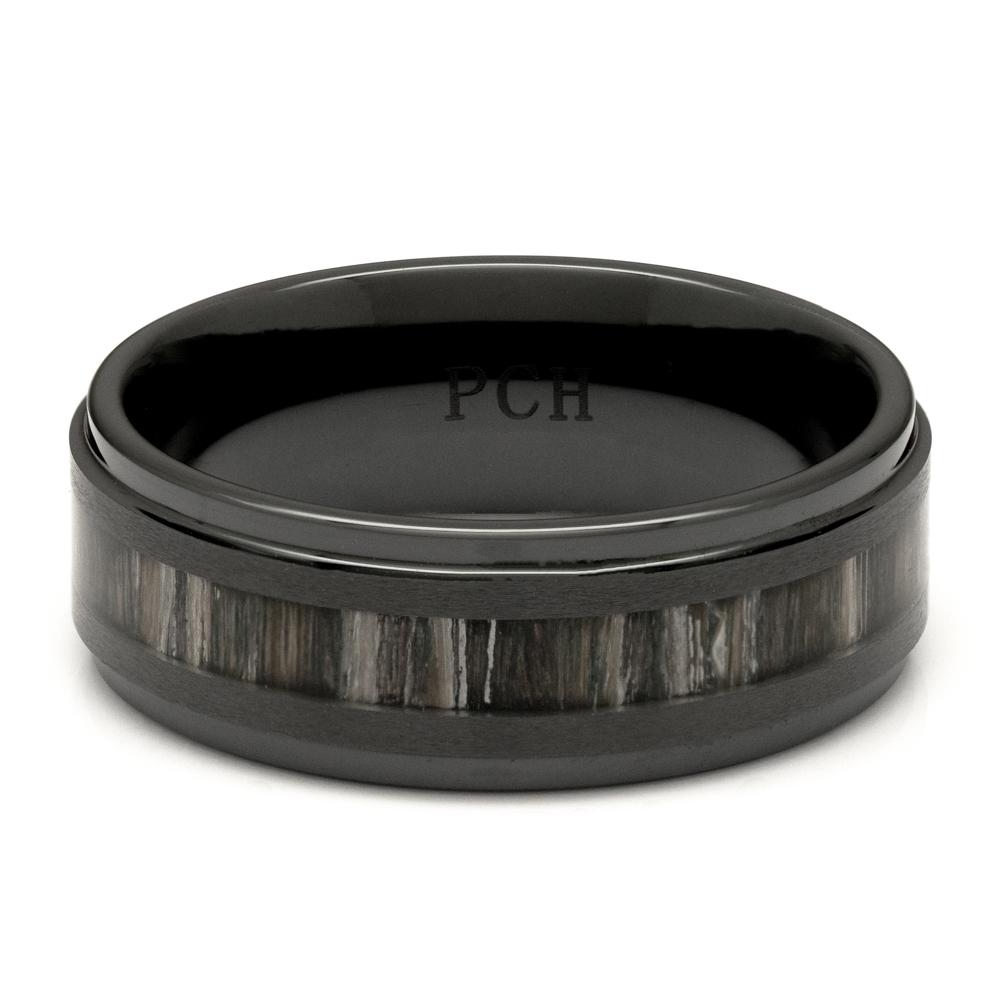 Black Ceramic Wood Ring With Zebra Wood Inlay, 8mm Comfort Fit Wedding Band - PCH Rings