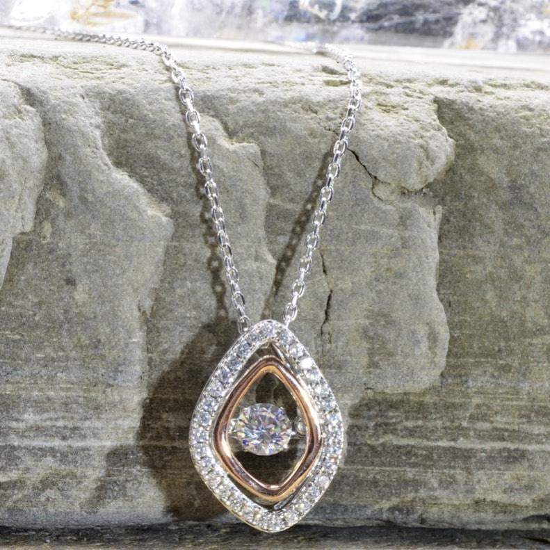 Sterling Silver Necklace With Cubic Zirconia and Rose Gold Accent - PCH Rings