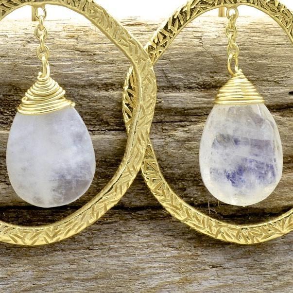 Sterling Silver Moonstone Earrings, Drop Earrings, 14k Gold Overlay Jewelry - PCH Rings