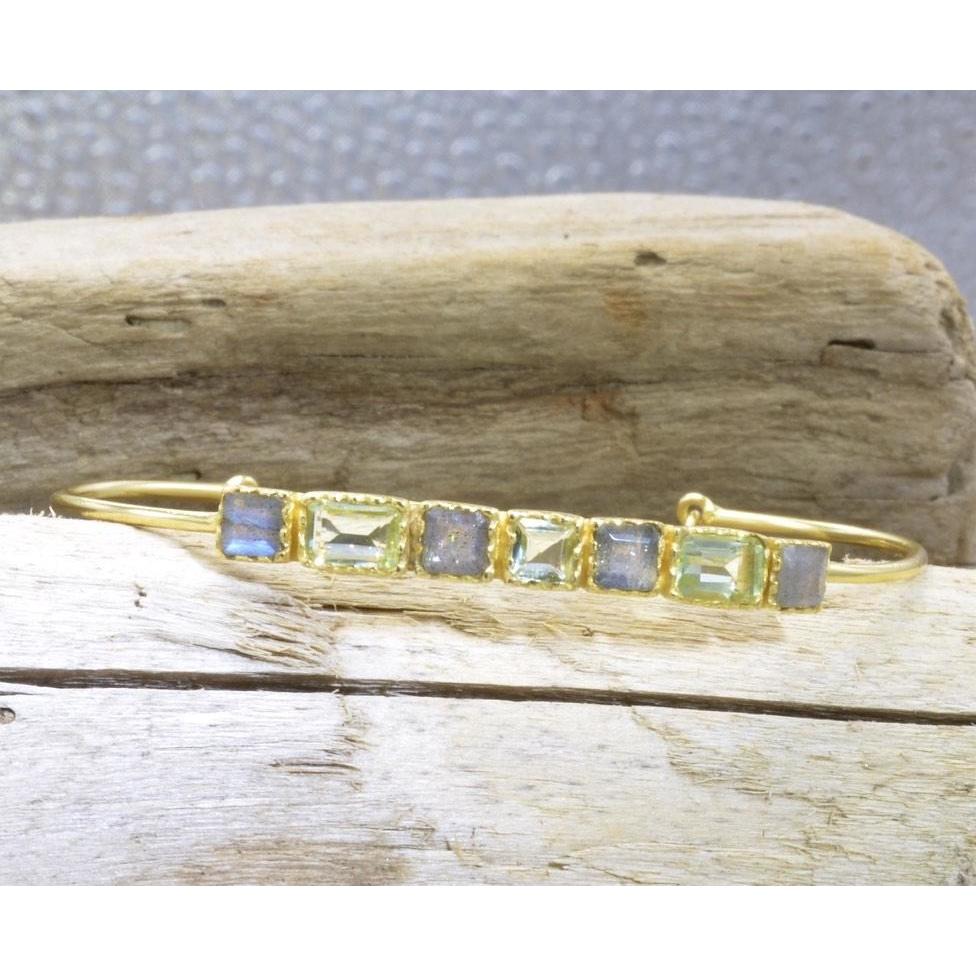 Sterling Silver Gemstone Bracelet With Green Amethyst and Labradorite - PCH Rings