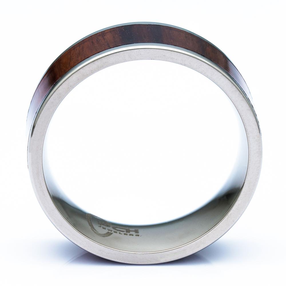 Titanium Ring With Koa Wood Inlay, 8mm Comfort Fit Wedding Band - PCH Rings