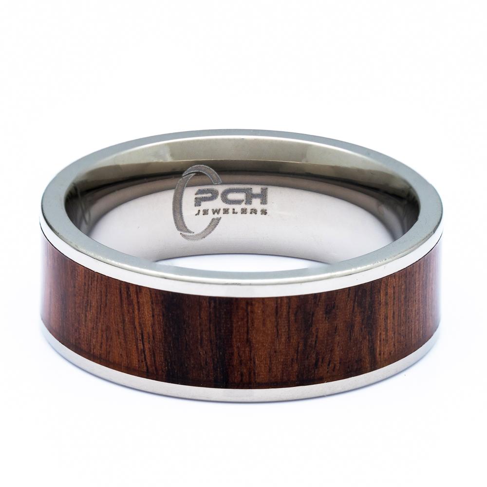 Titanium Ring With Koa Wood Inlay, 8mm Comfort Fit Wedding Band - PCH Rings