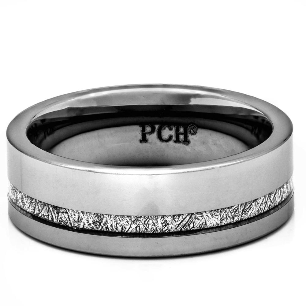 Men's Meteorite Ring In Tungsten Carbide, 8mm Comfort Fit Wedding Band - PCH Rings