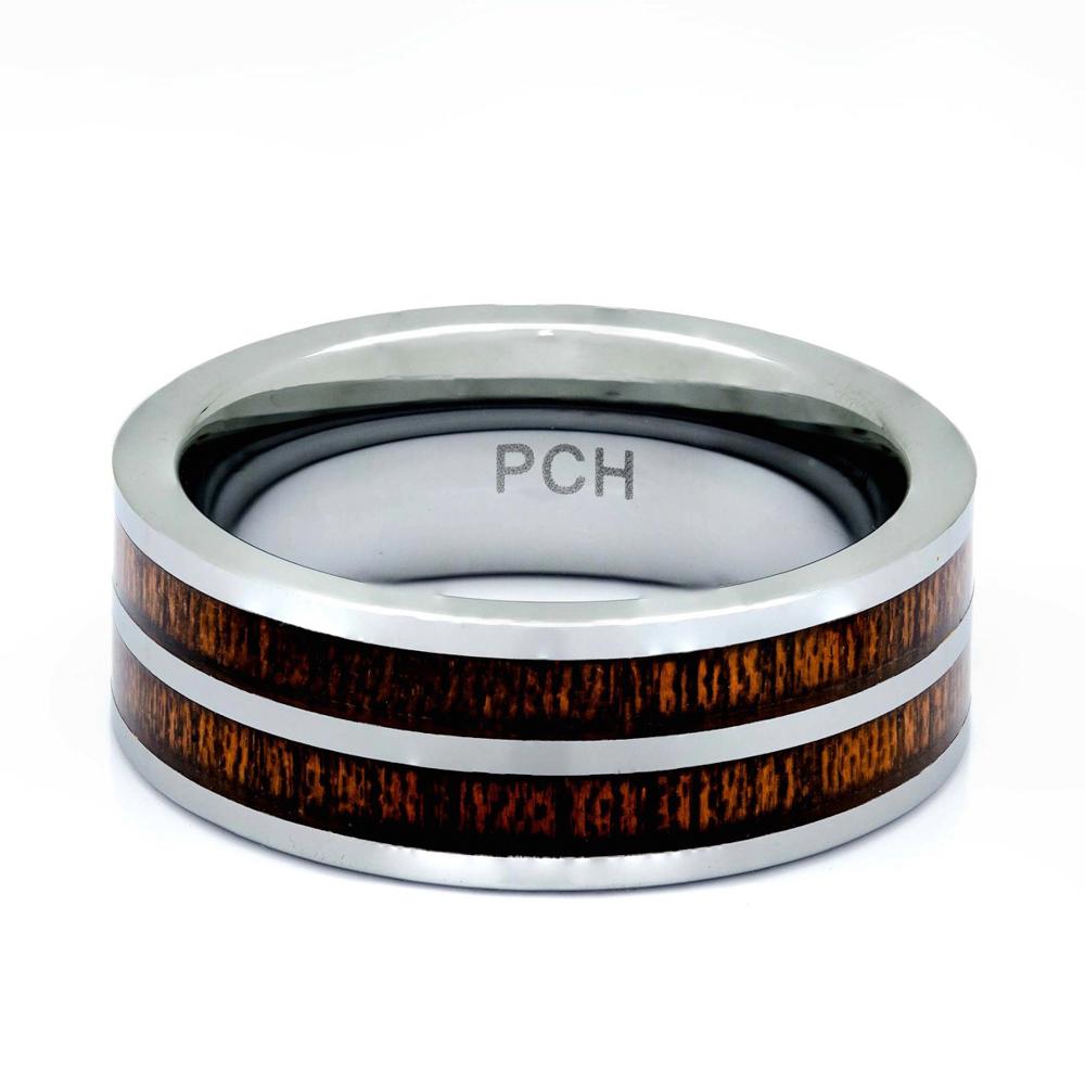 Tungsten Ring With Hawaiian Koa Wood Inlay, 8mm Comfort Fit Wedding Band - PCH Rings