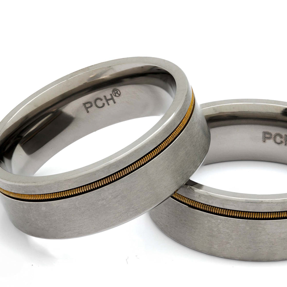 Titanium Guitar String Ring, 8mm Comfort Fit Wedding Band - PCH Rings