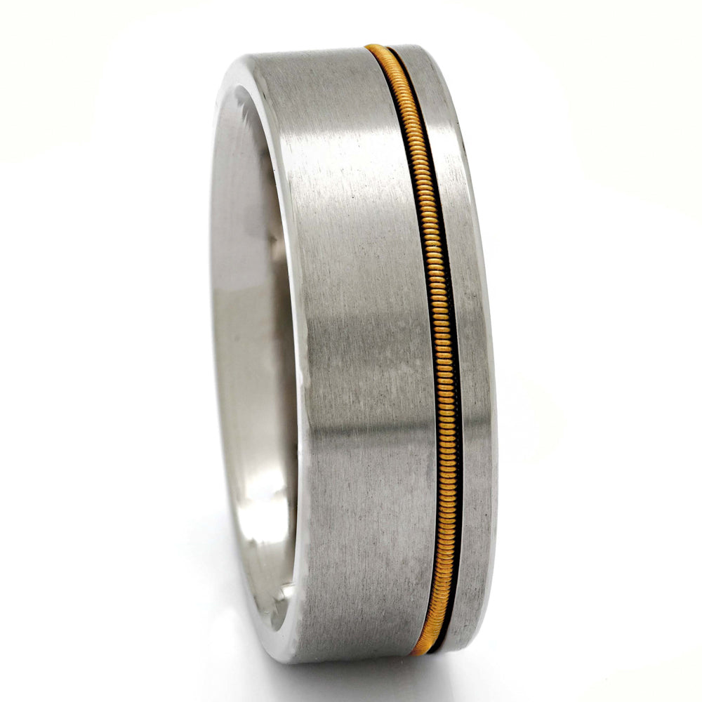 Titanium Guitar String Ring, 8mm Comfort Fit Wedding Band - PCH Rings