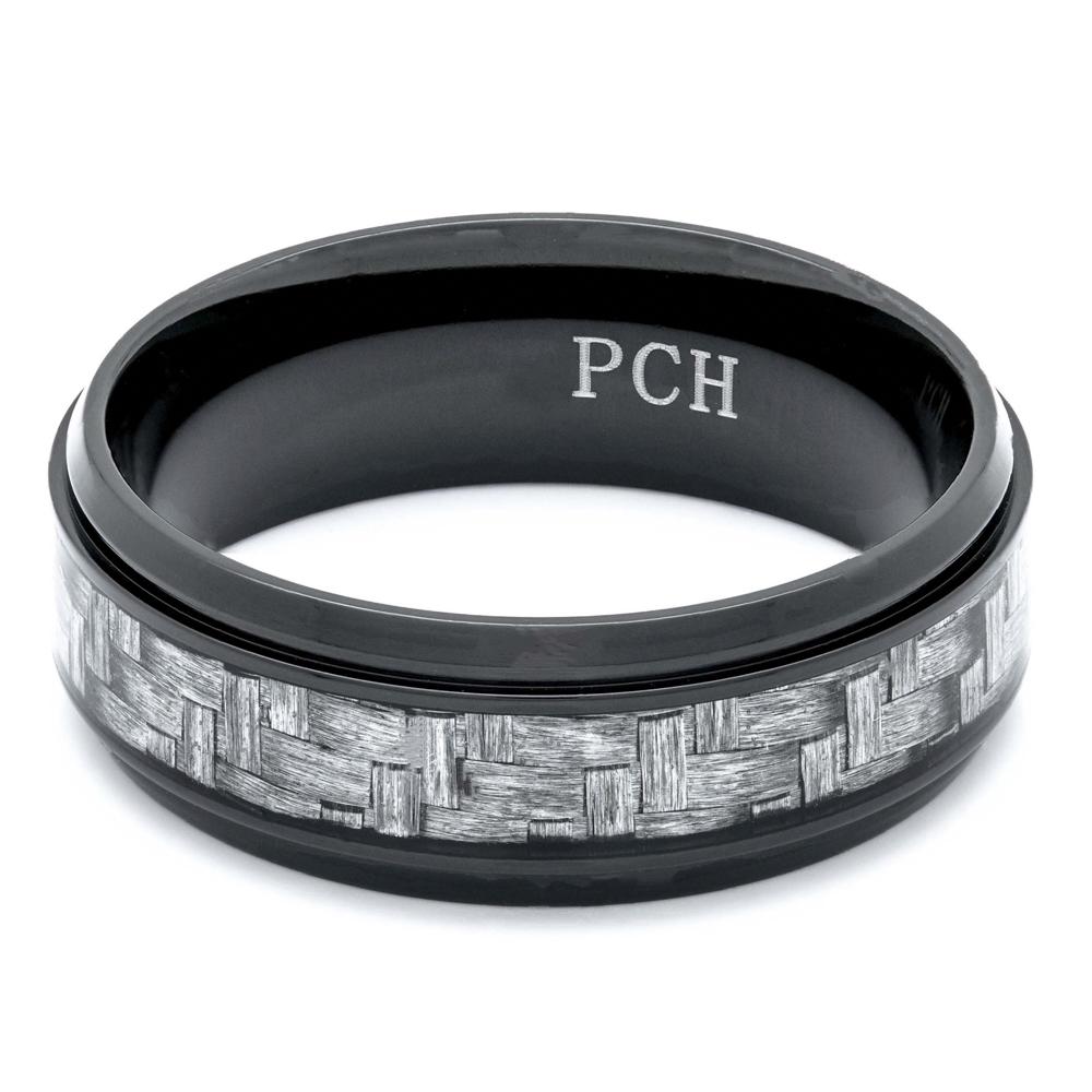 Men's Carbon Fiber Ring Set In Black Titanium, 8mm Comfort Fit Wedding Band - PCH Rings