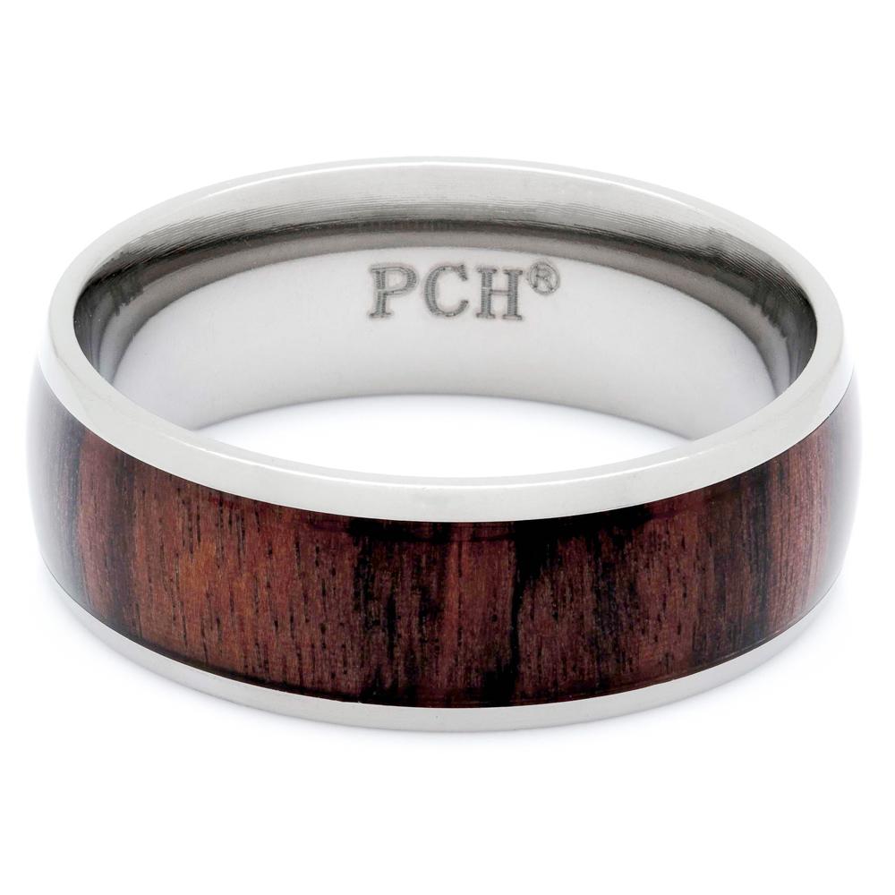 Titanium Wood Ring With Genuine Hawaiian Koa Wood, 8mm Comfort Fit Wedding Band - PCH Rings