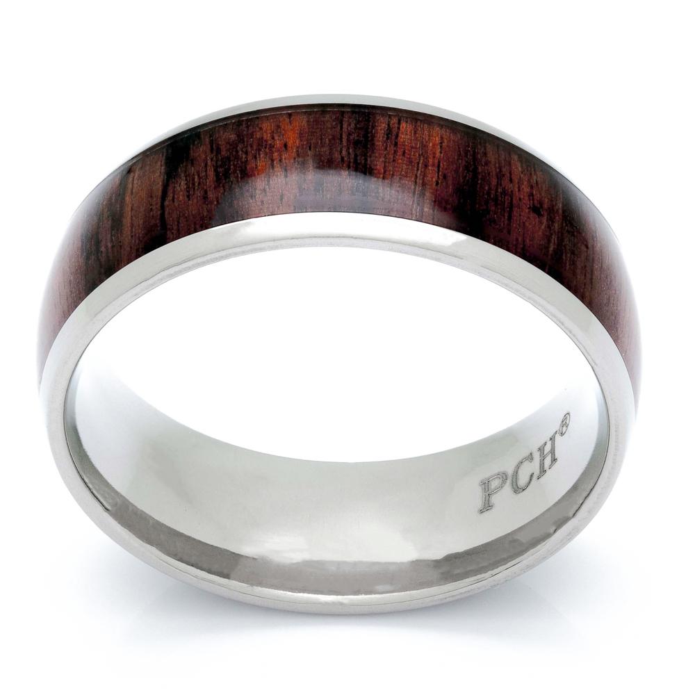 Titanium Wood Ring With Genuine Hawaiian Koa Wood, 8mm Comfort Fit Wedding Band - PCH Rings