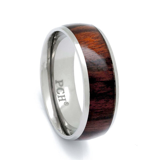 Titanium Wood Ring With Genuine Hawaiian Koa Wood, 8mm Comfort Fit Wedding Band - PCH Rings