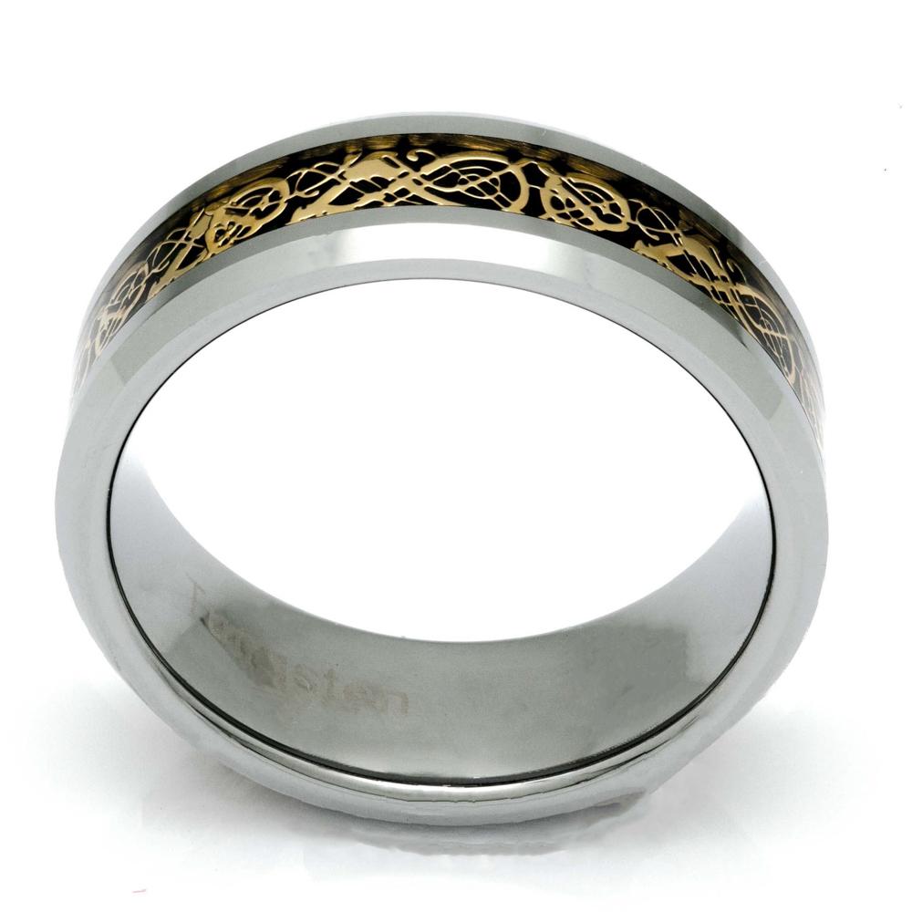 Men's Tungsten Ring With Celtic Pattern Inlay, 8mm Comfort Fit Wedding Band - PCH Rings