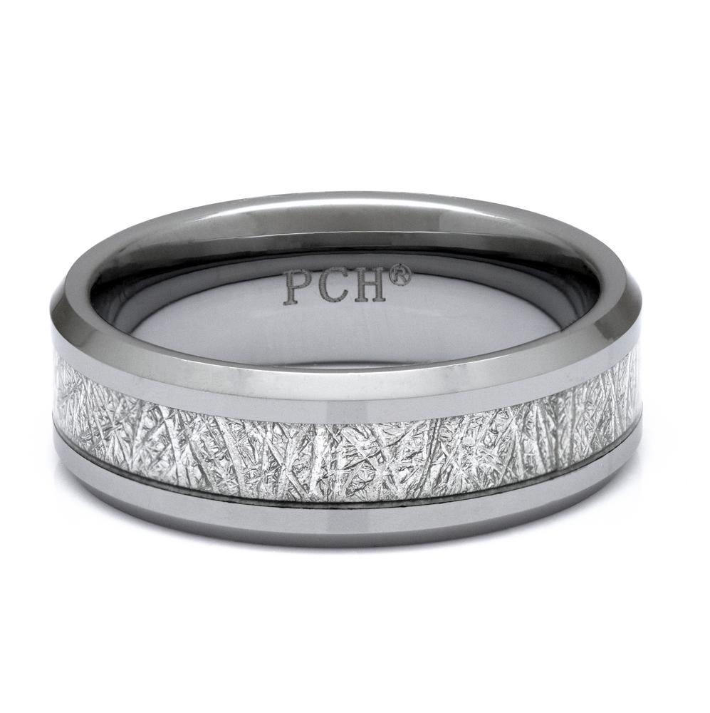 Men's Meteorite Tungsten Ring, 8mm Comfort Fit Wedding Band - PCH Rings